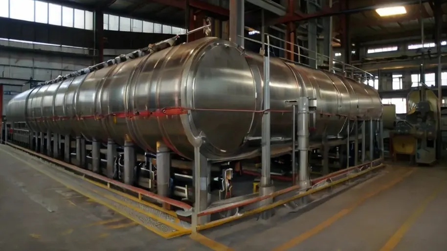 Tanques de aço inoxidável em área de processo industrial